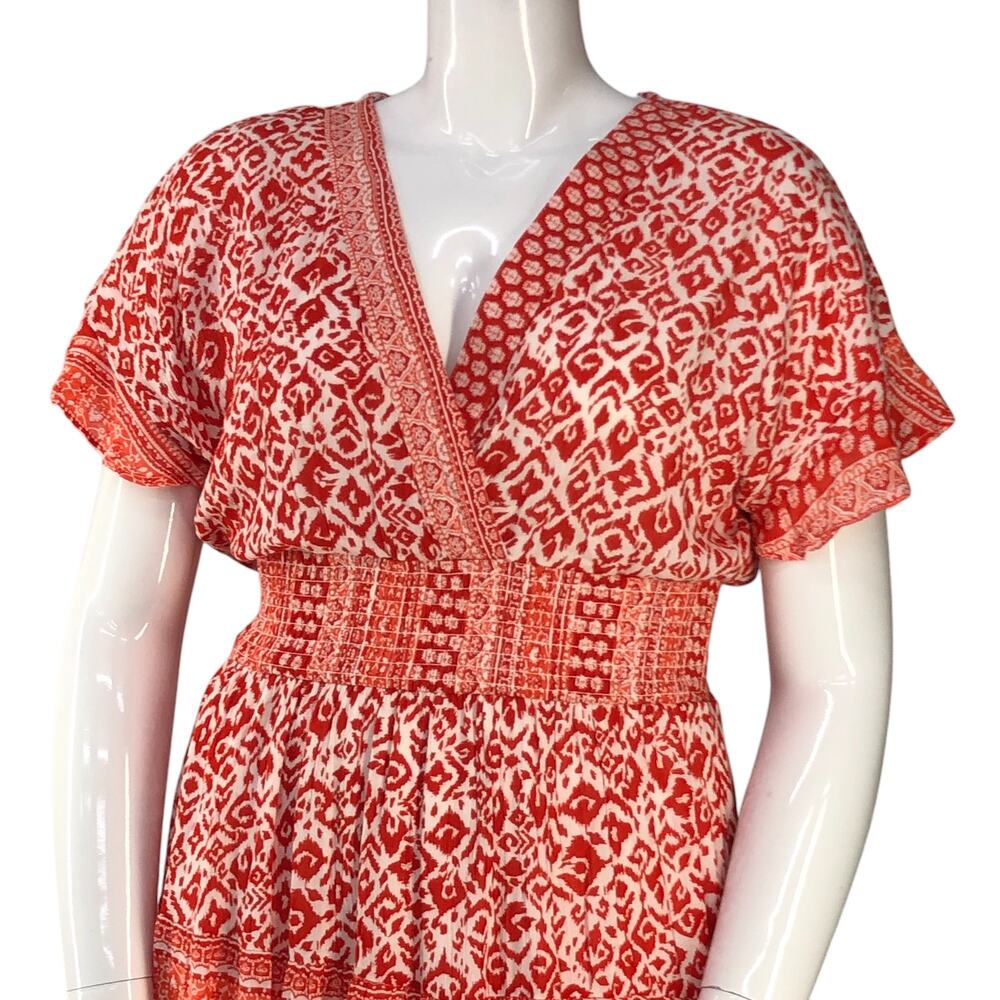 J GEE Womens Size L Dress Floral Midi Smocked Cottage Core Orange *TINY FLAW - Picture 2 of 16